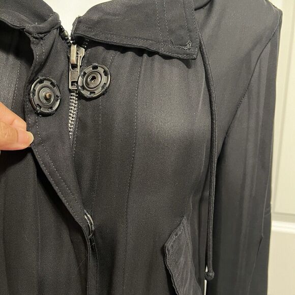 A.L.C. Black Jacket Silk Sheer Hood Zip Utility Coat Slouchy Belt Women’s - Picture 5 of 14